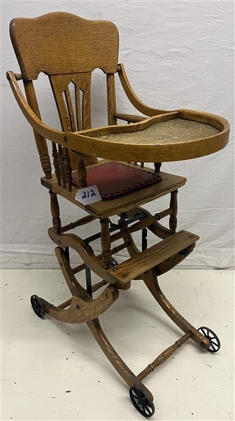 ca. 1900 Metamorphic Oak High Chair/Stroller (1 of 2)