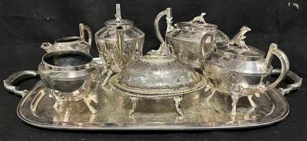 7 Pc. Fancy silver Plate Tea Set (1 of 4)