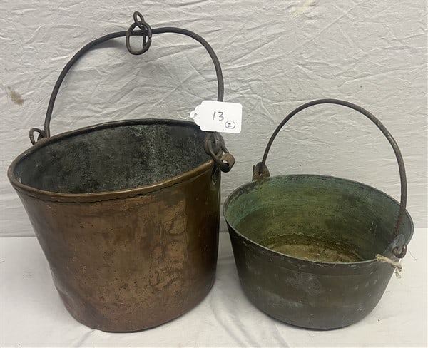 2 Brass Pails with Handles 12" Diam and 10" High (1 of 3)