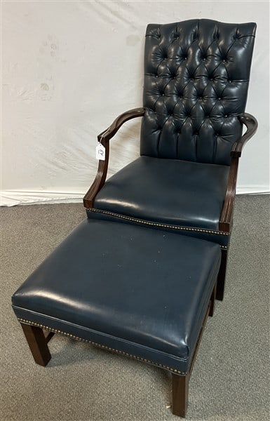 Old Hickory Tufted Leather Armchair and Ottoman: Old Hickory Tufted Leather Armchair and Ottoman
