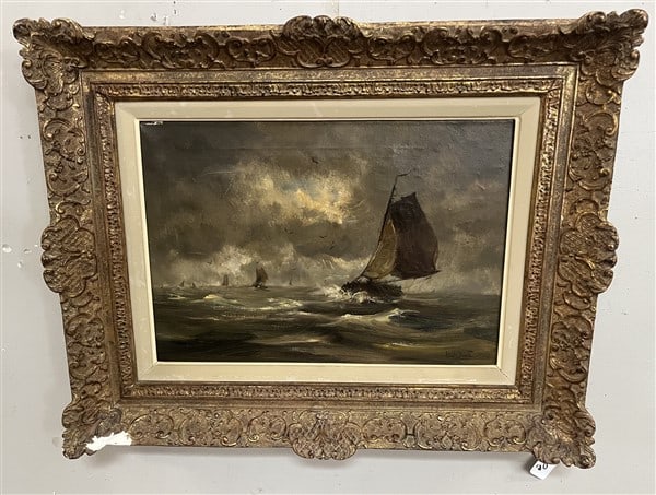 19th Cent Framed Oil on Canvas, sgnd Lower Right 23 x 28 (1 of 3)