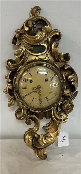 25" Gilt Wood Swedish Cartel Clock: 25" Gilt Wood Swedish Cartel Clock