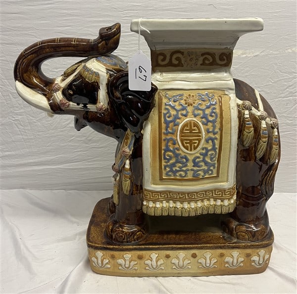 Hand Painted Porcelain Elephant Seat: Hand Painted Porcelain Elephant Seat