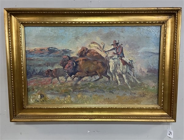 Framed Native American Oil on Canvas sgnd Powell 25 x 37 (1 of 3)