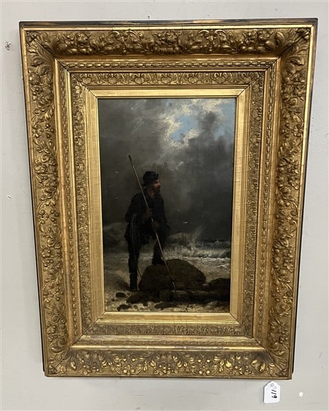 19th Cent Oil on Canvas "Watching the Storm" 22 x 29 (1 of 3)