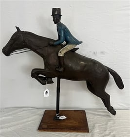 Folk Art Metal Horse and Rider 34"L x 30"h
