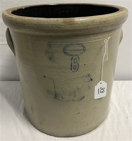 6 Gallon Stoneware Crock with Cow Decoration Gardner, MA