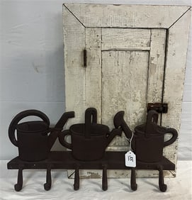 Small Country Wall Cupboard and Iron Coat Rack