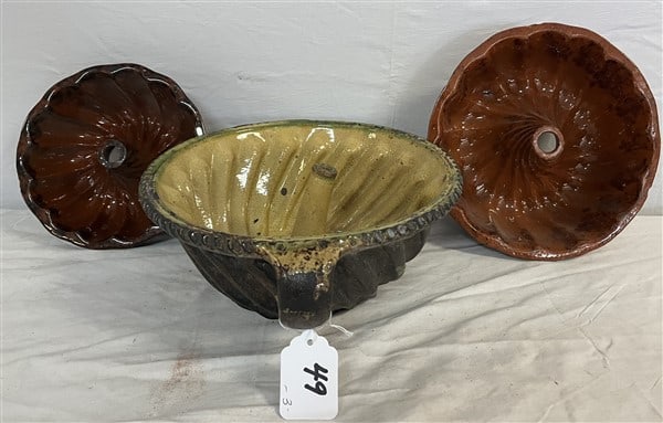 Three 19th Cent. Glazed Bundt Molds (1 of 3)