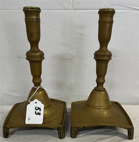 Unique Pr. of 10" Antique Brass Candlesticks