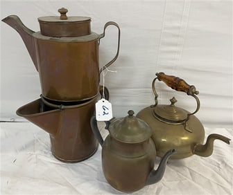 4 Antique Teapots and Pitchers - Brass and Copper