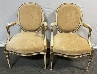 Pr. of Gild Decorated French Arm Chairs
