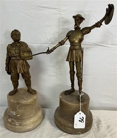 2 Antique Bronzes on Marble Plinths