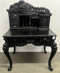 Carved Ebonized Oriental Desk