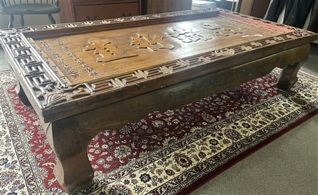Large Carved Oriental Low Table - 80" x 40" x 21"h