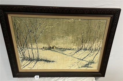 Framed o/c Winter Scene Signed E.S. Blosio 31" x 43"