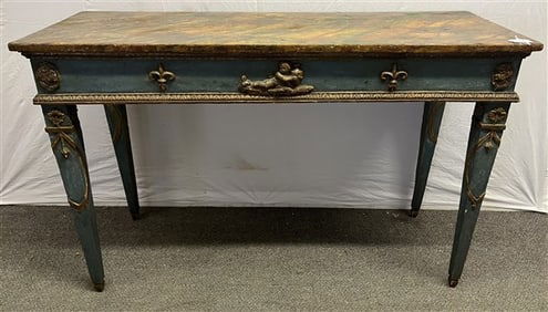 Stylish 51" Painted/ Faux Marble French Country Console - 34"h