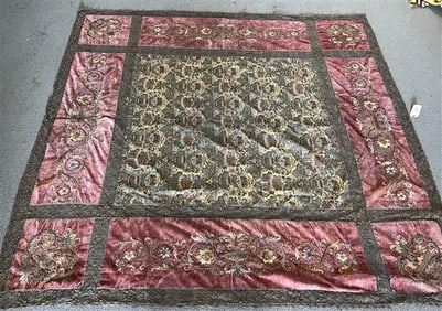 Exquisite Embroidered Silk & Lace Tapestry - 7' x 7'7"