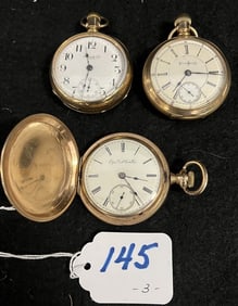 3 Men's Pocket Watches - N.Y. Standard, Illinois Watch, Elgin