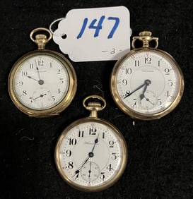 3 Men's Pocket Watches - Foremost, Hamilton, Waltham