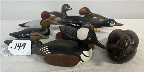 9 Signed Miniature Carved Wooden Decoys
