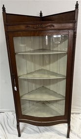 ca. 1900 Serpentine Glass Front Oak China Closet