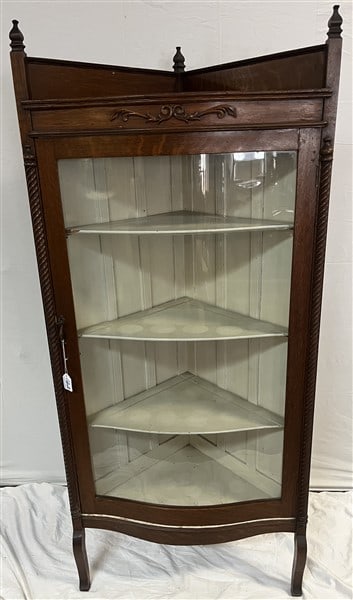 ca. 1900 Serpentine Glass Front Oak China Closet (1 of 3)
