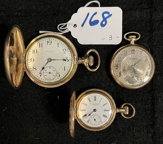 3 Men's Pocket Watches - Elgin, N.Y Standard