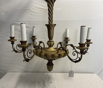 6 Light Italian Chandelier Gild, Iron, and Wood
