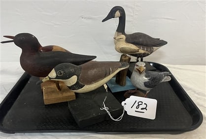6 Carved Wooden Birds