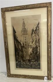 Framed Black and White Etching - Pencil signed 25" x 39"