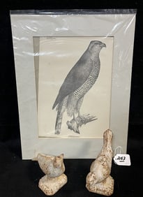 2 Cast Iron Doves and Black & White Print