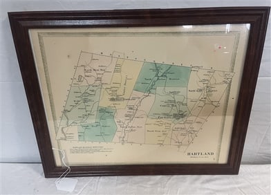 Early Framed Map of Hartland, CT 16" x 20"