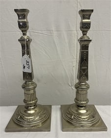 Pr. of 14" "Silvered" Metal Candlesticks