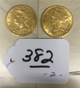 Two 10 Dollar U.S. Gold Coins - 1892/1894
