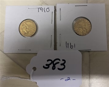 Two 2 1/2 Dollar U.S. Gold Coins - 1910/1911
