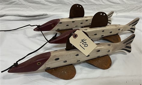 String of 3 Hand Carved 17" Fish Decoys