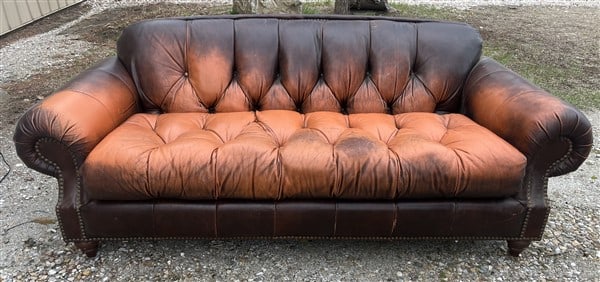 86" Vintage Tufted Leather Chesterfield Sofa