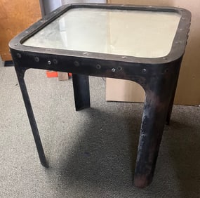 Mid-Cent Industrial Glass Top Table