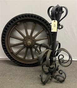 33" Iron Element and Vintage Wooden Wheel