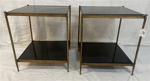 Pr. of 2 Tier Metal Stands with black Glass 15" squared x 18.5"h