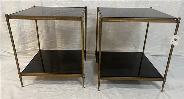 Pr. of 2 Tier Metal Stands with black Glass 15" squared x 18.5"h (1 of 4)