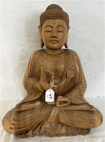 21" Carved Wooden Buddha
