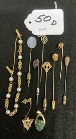 14k - Six Stick Pins, Tie Tack, Pendant and Bracelet