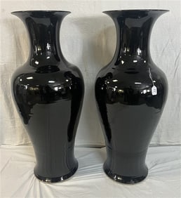 Pr. of 48" Black Porcelain Palace Vases