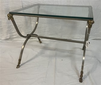 Stylish Chrome and Glass Table with Rams Heads 20" x 24" x 20"h