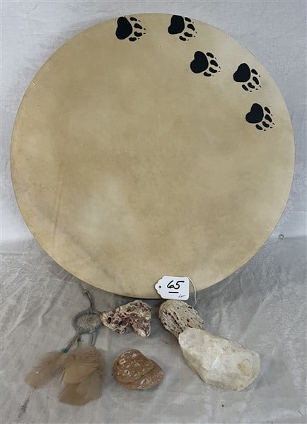 Native American 18" Drum and Stone Objects (1 of 3)