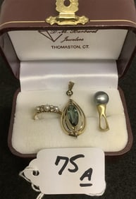 14k Diamond and Pearl Ring - 10k Tourmaline Pendant - 14k Diamond and Pearl Pendant