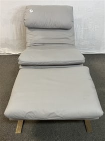 Mid-Cent. Upholstered and Brass chair and Ottoman