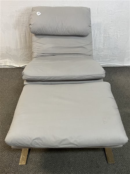 Mid-Cent. Upholstered and Brass chair and Ottoman (1 of 6)